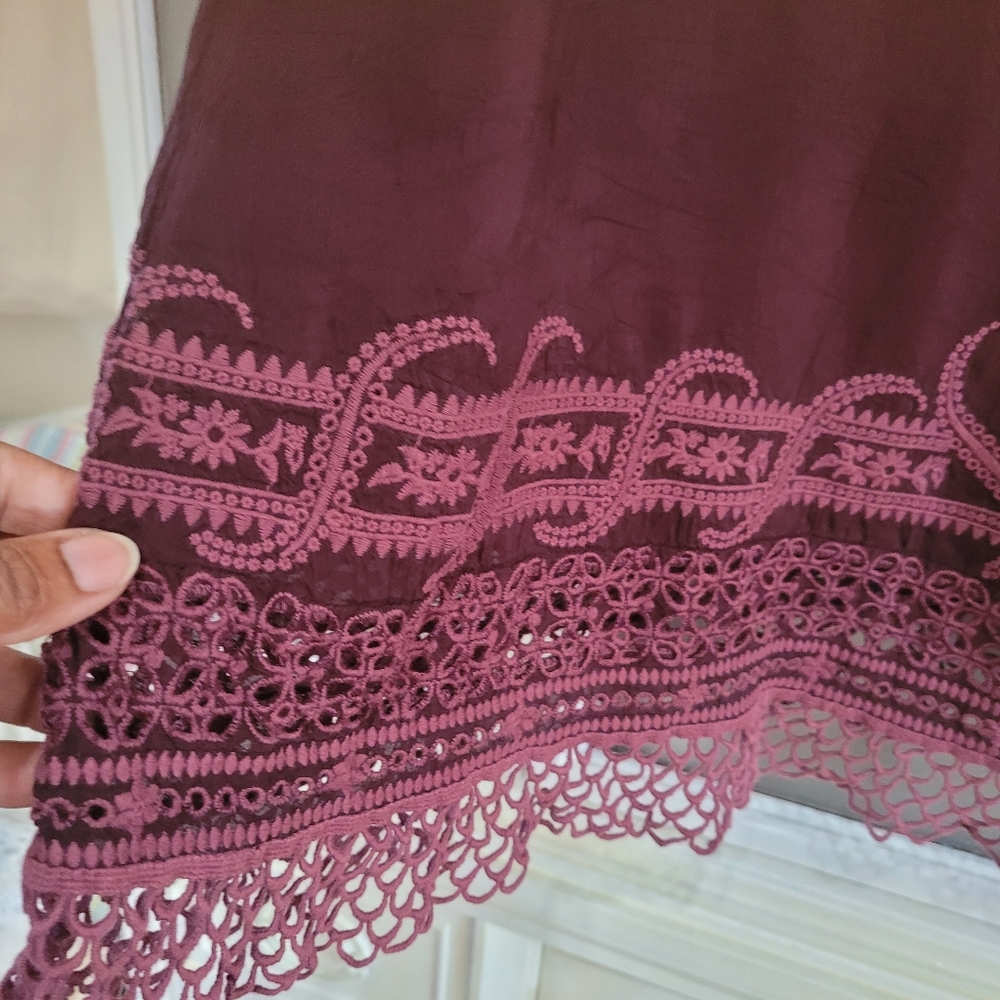 Johnny Was Embroidered V-Neck Top - Burgundy - Picture 10 of 14